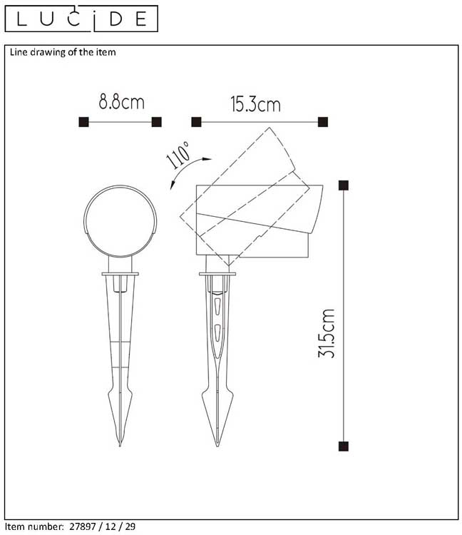 Lucide MANAL - Tuinspot Buiten - LED - 1x12W 3000K - IP65 - Antraciet