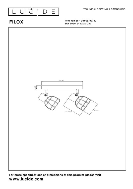 Lucide FILOX - Plafondspot - 2xE27 - Zwart