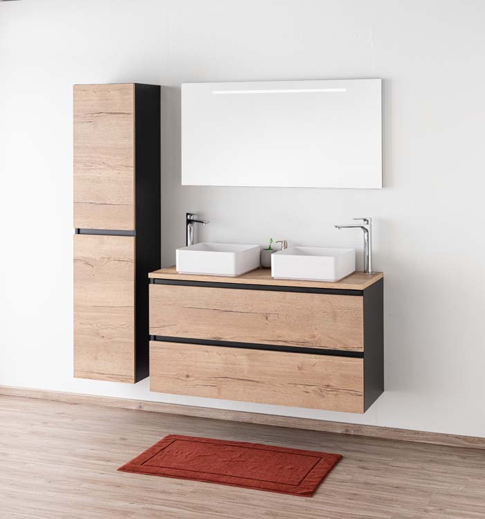 Meuble de salle de bain Dotan chêne/noir 1200 mm tablette en saillie melamine