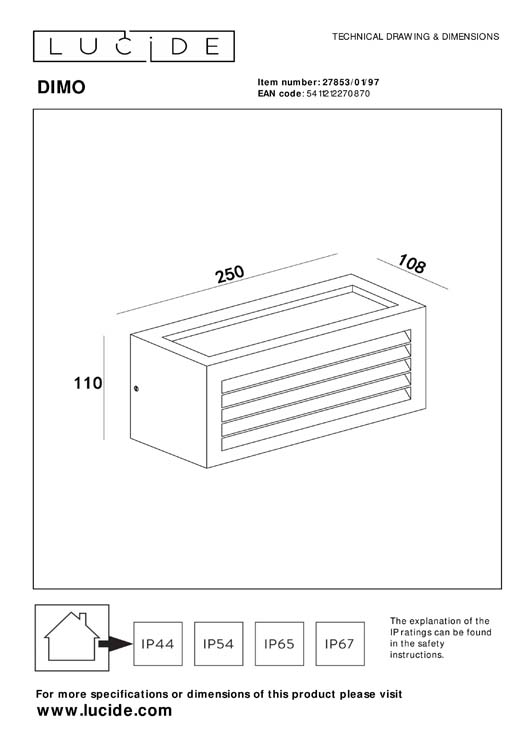 Lucide DIMO - Applique murale Extérieur - E27 - IP54 - Rouille