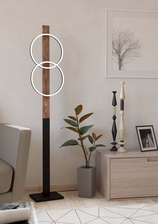 Lampadaire noir/bois 150 cm