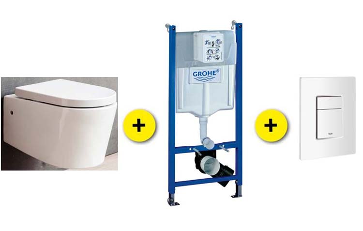 Toiletset Honk wit incl wc-bril + inbouwres Solido + drukplaat wit