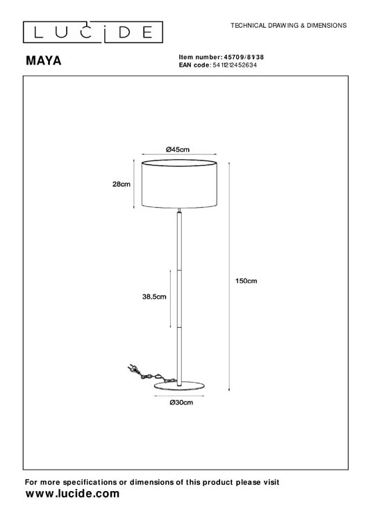 Lucide MAYA - Lampadaire - Ø 45 cm - 1xE27 - Crème