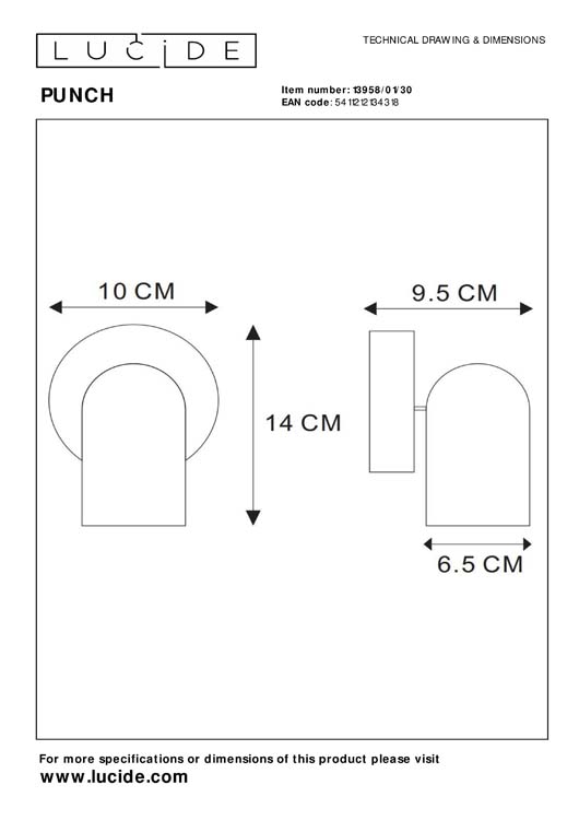 Lucide PUNCH - Spot mural - 1xGU10 - Noir