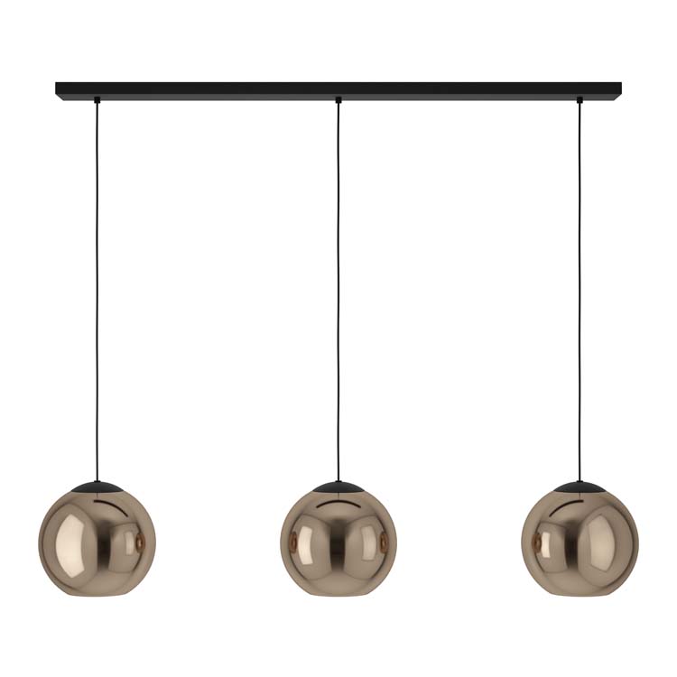 Hanglamp 3 bollen zwart-koper E27 125 cm