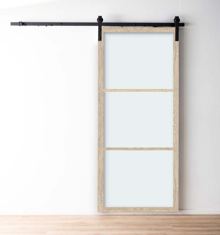 Porte coulissante steellook m.blanc mat+rail robust noir 93x211.5cm