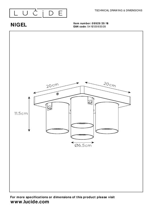 Lucide NIGEL - Spot plafond - LED Dim to warm - GU10 - 4x5W 2200K/3000K - Acier Noir