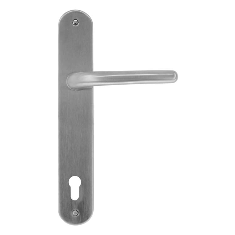 Poignée de porte ancona look inox sur bouclier avec cylindre