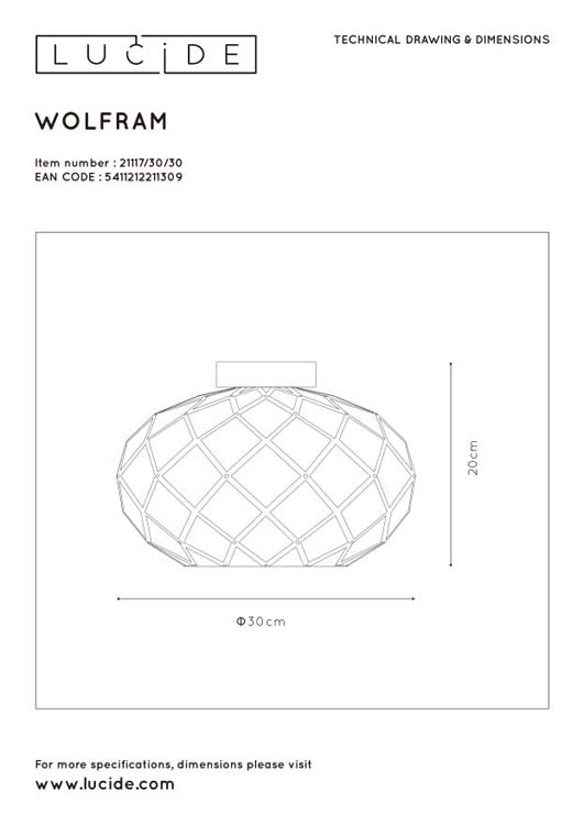 Lucide WOLFRAM - Plafonnière - Ø 30 cm - 1xE27 - Zwart