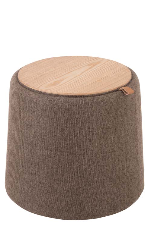 Poef en bijzettafel rond textiel hout grijs 45x45x21 cm