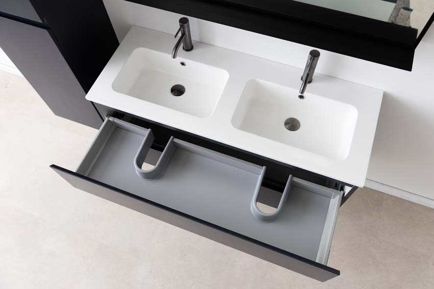 Meuble de salle de bain Tibo gris 1200 mm lavabo double blanc brilliant