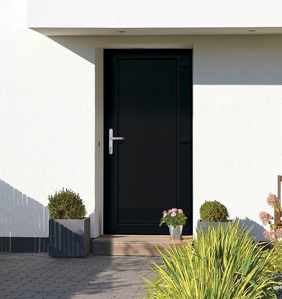 Porte extérieure pvc noire/noire 980 x 2180 mm panneau plein D out