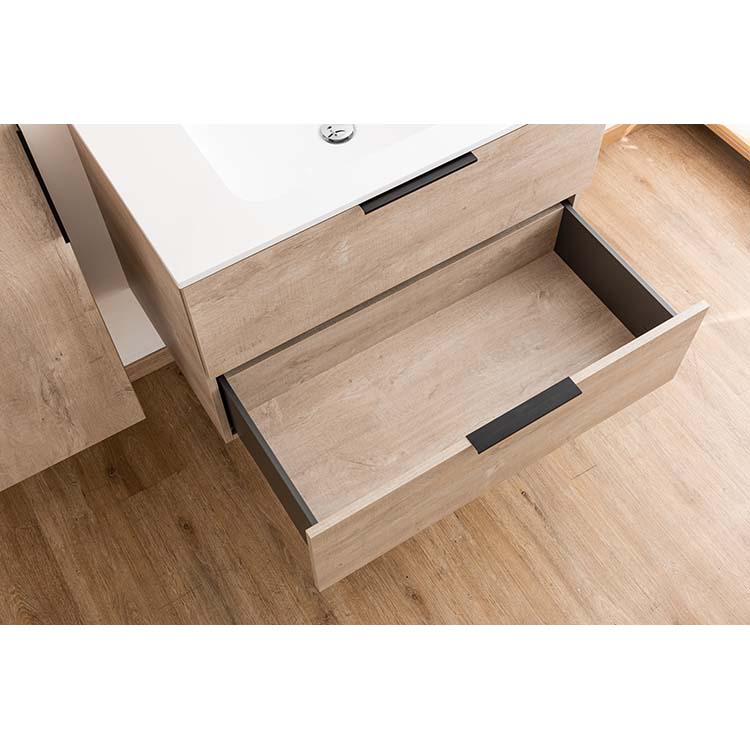 Meuble salle de bain Plato asp chêne béton 90 cm brillant poignée supp noire