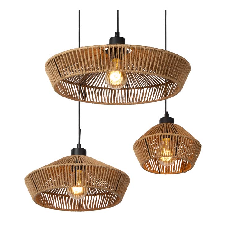 Lucide YUNKAI - Hanglamp - Ø 60 cm - 3xE27 - Licht hout