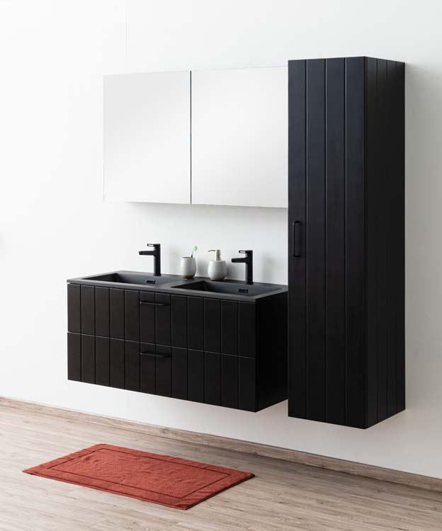 Meuble de salle de bain Jesper noir mat 1200 mm avec poignée noire