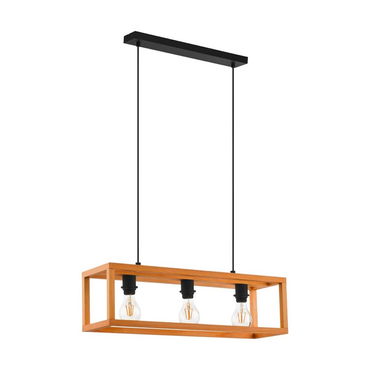 Suspension bois rectangle E27 3x40W