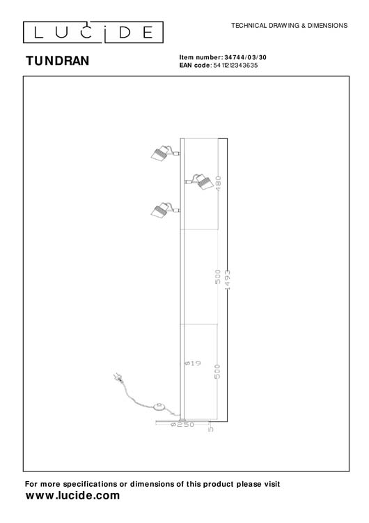 Lucide TUNDRAN - Lampadaire - 3xGU10 - Noir