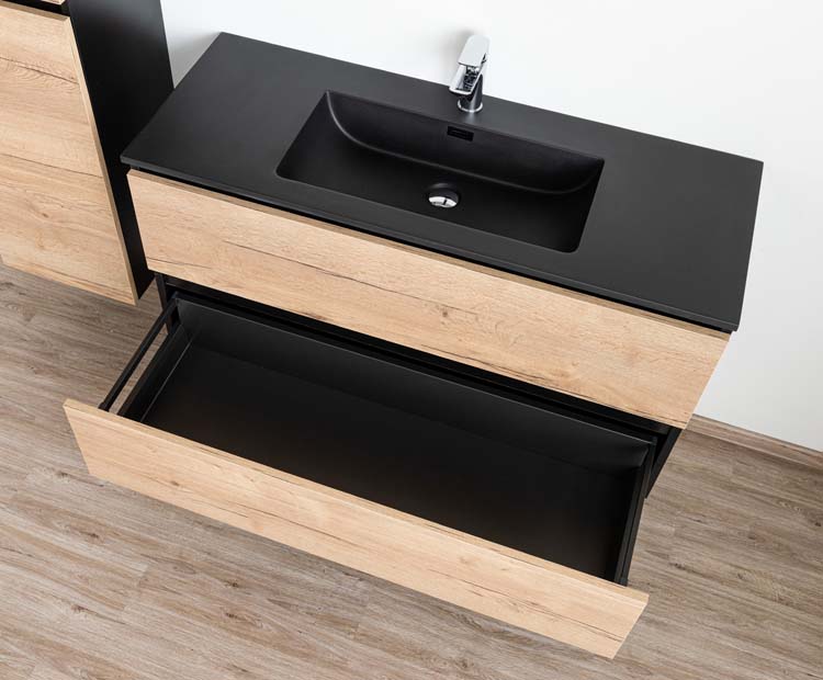 Meuble de salle de bain Dotan chêne chêne/noir 1200 mm lavabo mat noir