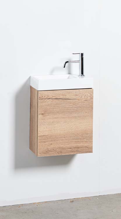 Meuble de toilette Domino aspect chêne 400 mm lavabo brillant