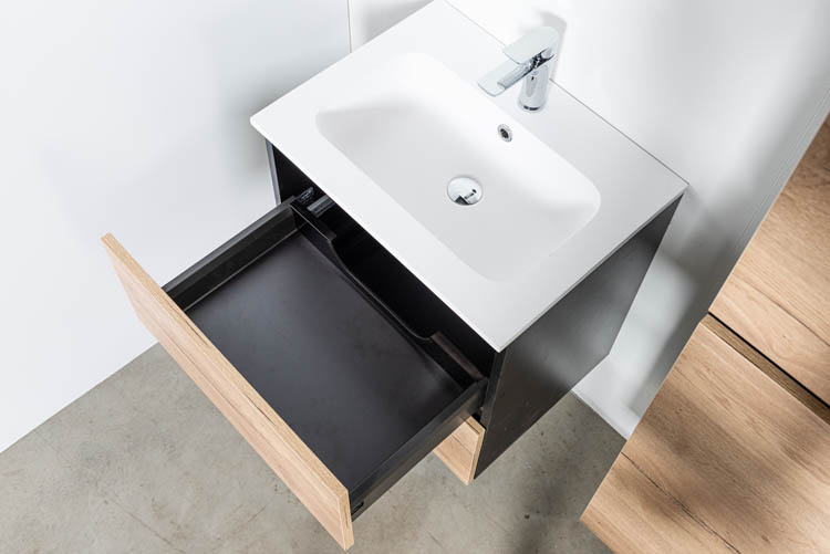 Meuble de salle de bain Dotan chêne/noir 600 mm lavabo mat