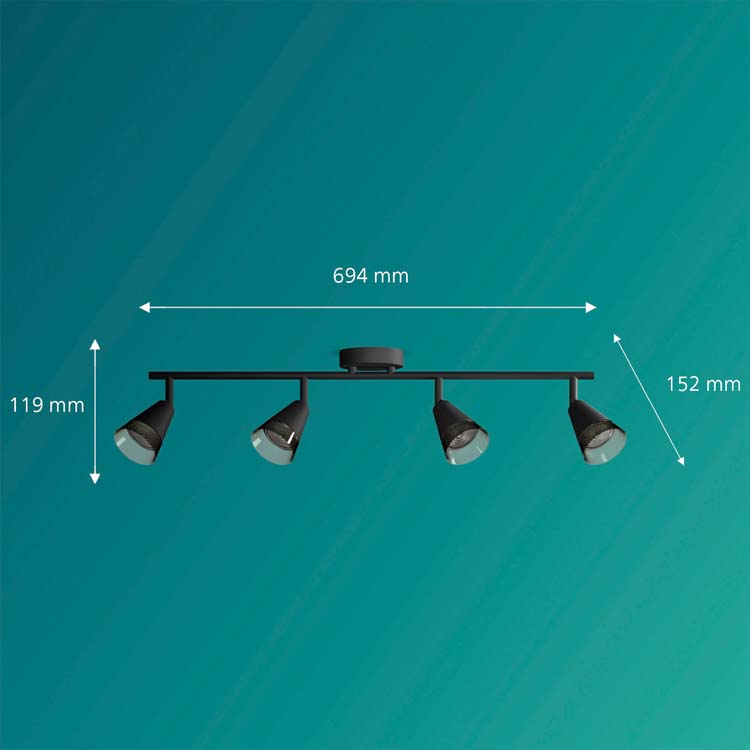 Opbouwspot - glas - dimbaar - GU10 - 4x5W - excl lamp - zwart