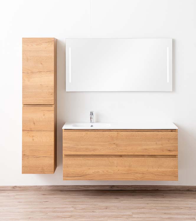 Meuble de salle de bain Daria chêne brun doré 1400 mm lavabo mat gauche