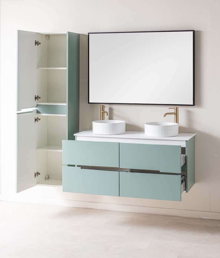 Meuble de salle de bain Truman gris-vert 1200 mm double lavabo à poser