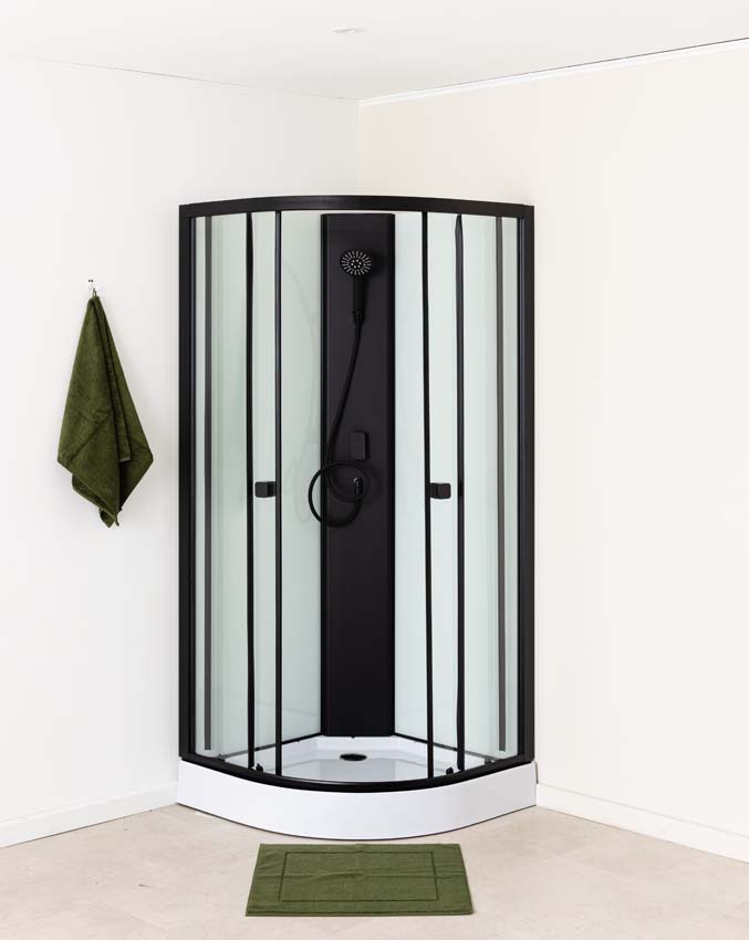 Cabine de douche Payton quart de rond noir/blanc avec porte coulissante 85x85x197.5cm