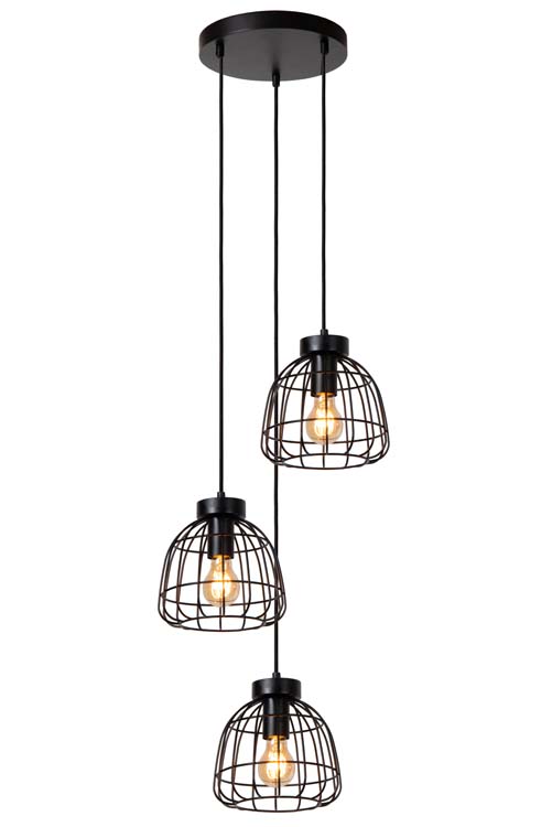 Lucide FILOX - Hanglamp - 3xE27 - H198 cm - Zwart