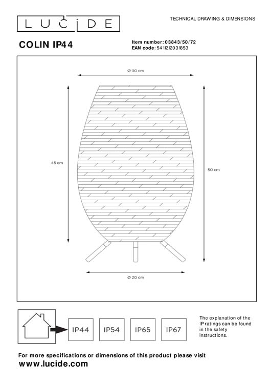 Lucide COLIN IP44 - Lampe de table Extérieur Rechargeable - Batterie - LED - 1x3W 3000K - IP44 - 3 StepDim - H50 cm - Bois clair