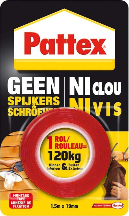 Pattex Geen spijkers&schroeven montagetape 1,5mx19mm rood