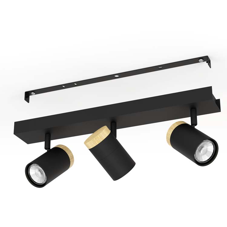 Opbouwspot - aluminium - dimbaar - GU10 - 3x4.5W - incl lamp - zwart/hout - 345 lumen - 3000K