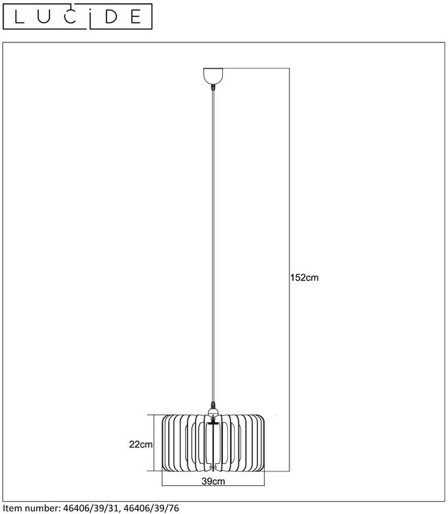 Lucide ETTA - Hanglamp - Ø 39 cm - E27 - Licht hout