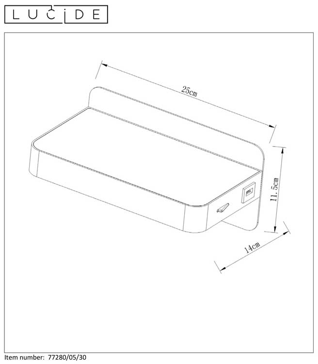 Lucide ATKIN - Lampe de chevet - LED - 1x5W 2700K - Point rechargement USB - Noir