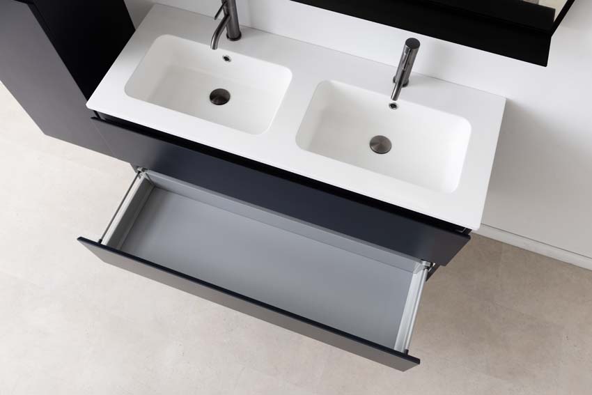 Meuble de salle de bain Tibo gris 1200 mm lavabo double blanc brilliant