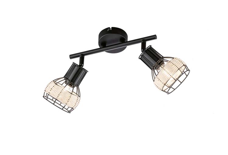 Spot de plafond noir/rotan 2xE14 lampe excl