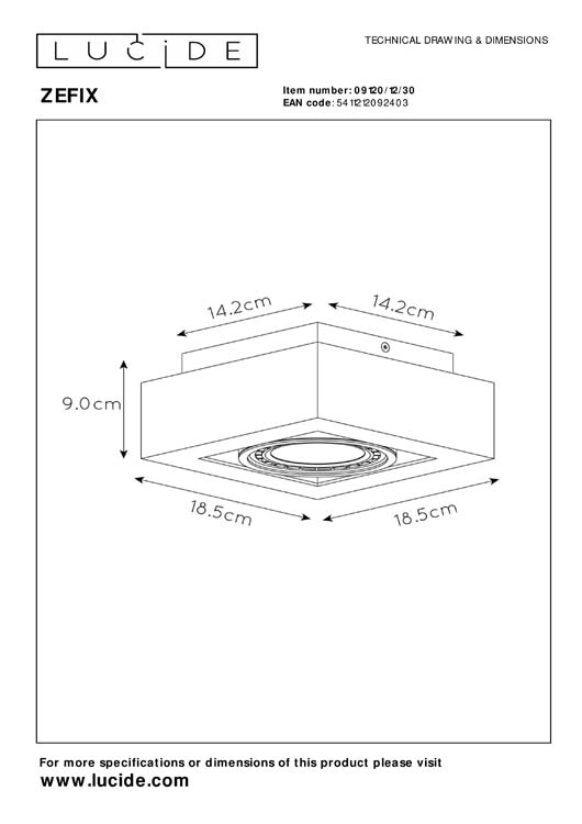 ZEFIX Plafondspot 1x  Gu10/12W DTW Zwart