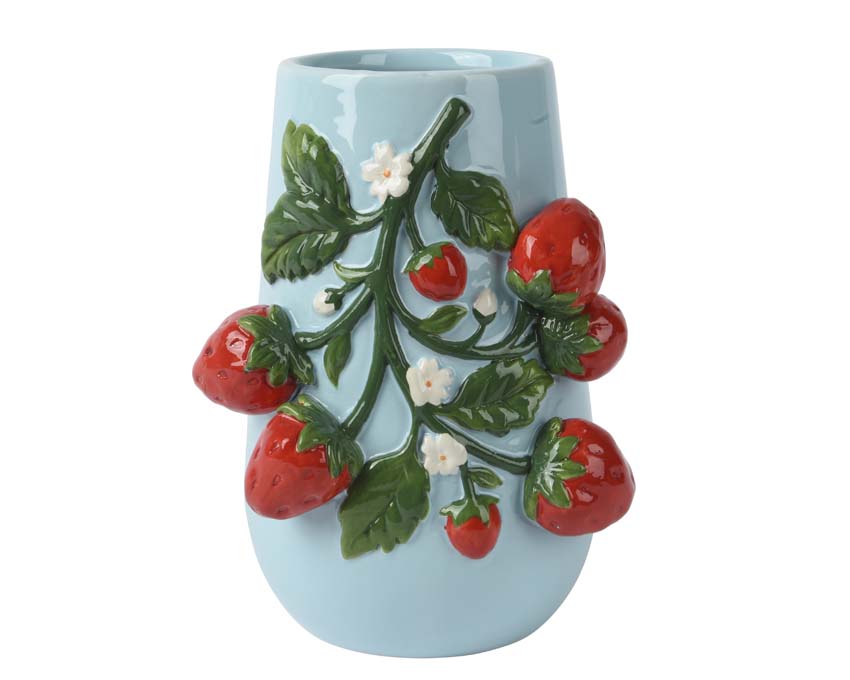 Vase Fruity fraise dolomite bleu 22cm