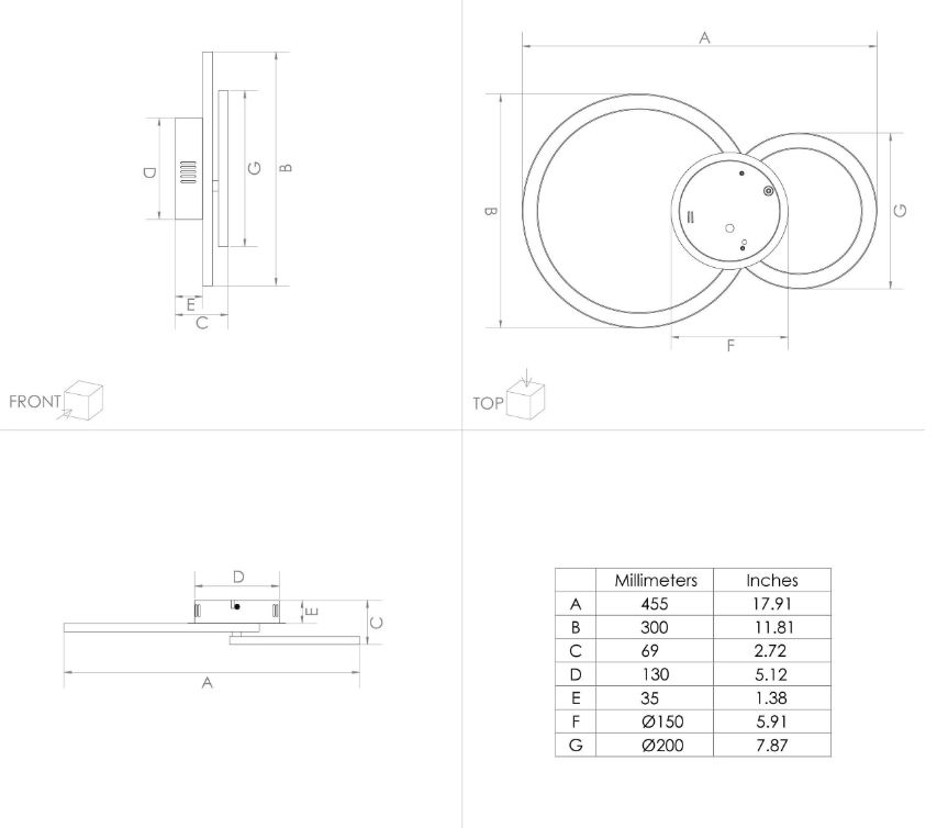 Plafondlamp LED Zwart/wit - dimbaar - 2 cirkels