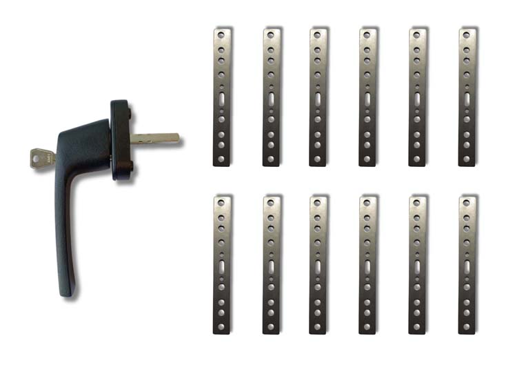 Accessoires complets pour fenêtres en PVC noir 12/1 avec clé