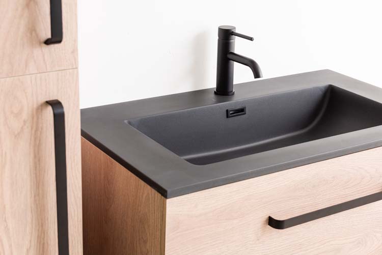 Meuble de salle de bain Chêne bison 800 mm lavabo noir