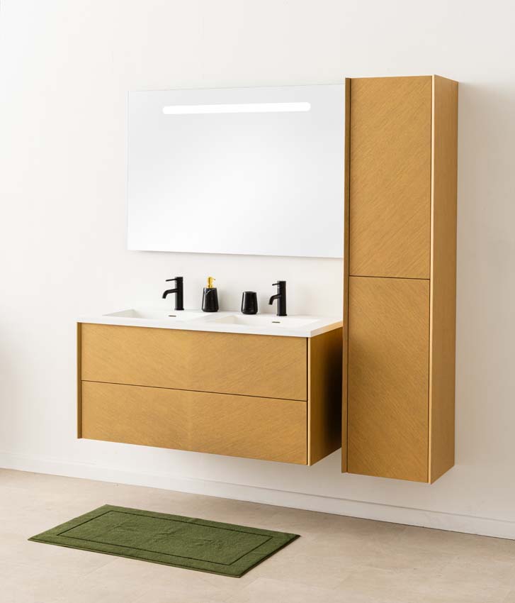 Meuble de salle de bain Waldorf chêne 1200 mm lavabo double solid surface