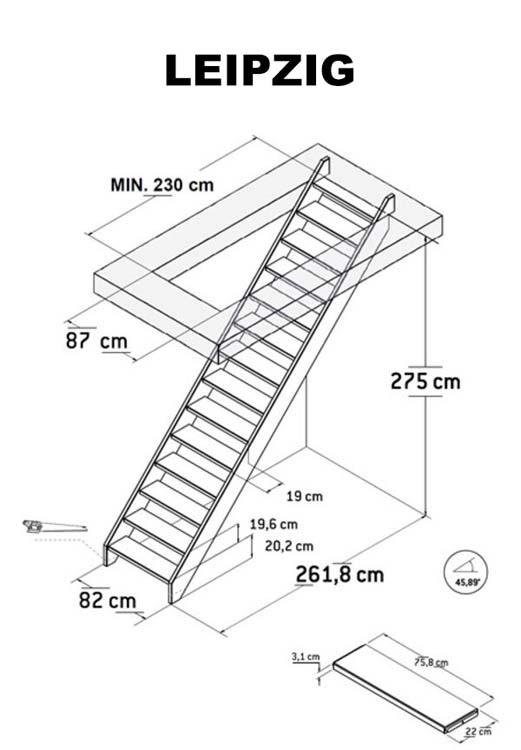 Escalier fermé Leipzig en pin 275x82cm