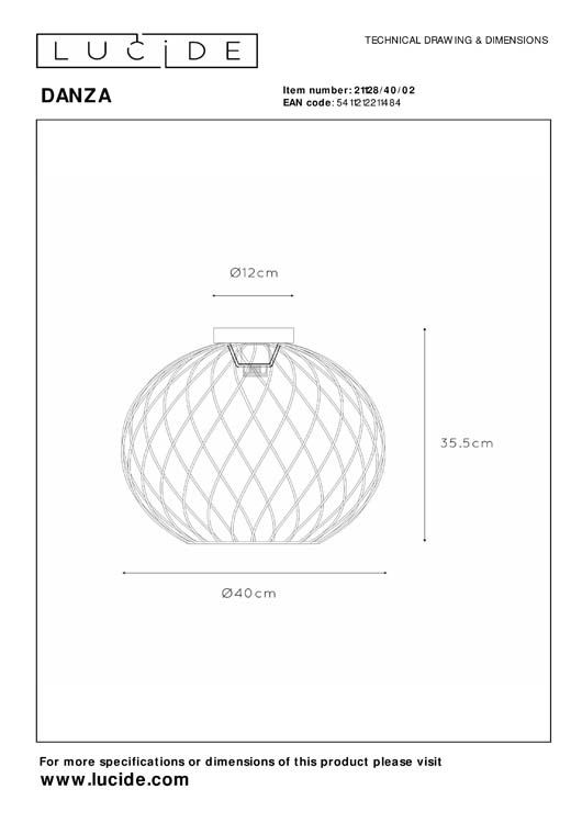 Lucide DANZA - Plafonnier - Ø 40 cm - 1xE27 - Or Mat / Laiton