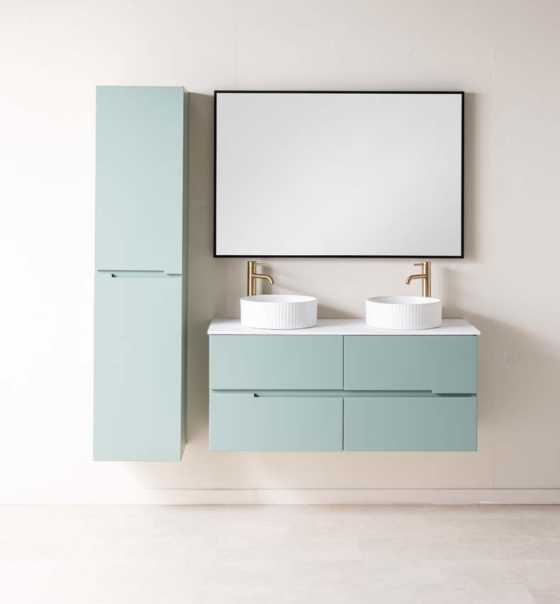 Meuble de salle de bain Truman gris-vert 1200 mm double lavabo à poser