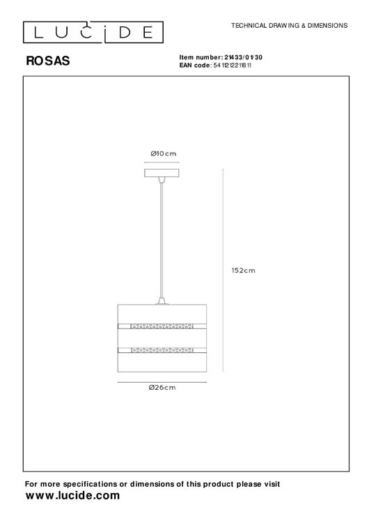 Lucide ROSAS - Hanglamp - Ø 26 cm - 1xE27 - Zwart