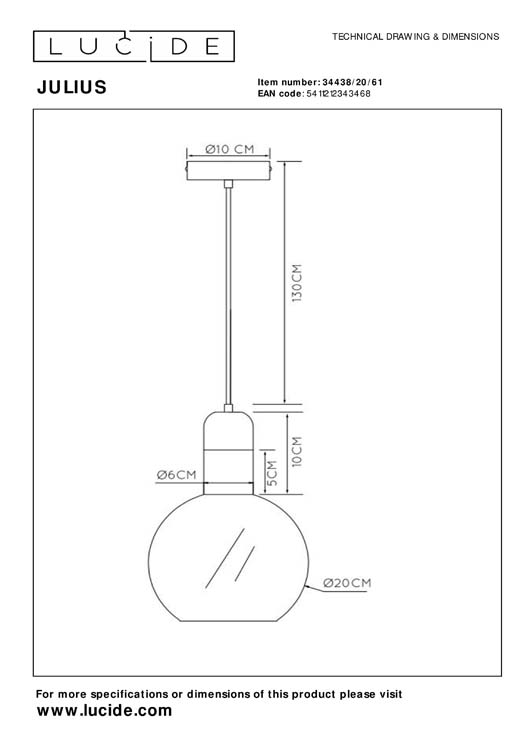 Lucide JULIUS - Suspension - Ø 20 cm - 1xE27 - Opalin