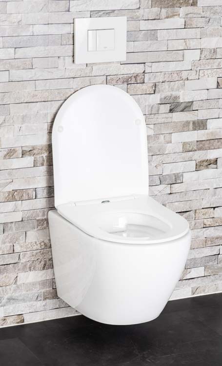 Hangtoilet Gary wit verkort rimless + toiletbril ultradun softclose