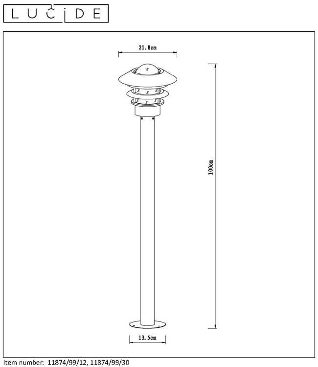 Lucide ZICO - Lanterne / lampadaire exterieur Extérieur - Ø 21,8 cm - E27 - IP44 - Chrome Dépoli