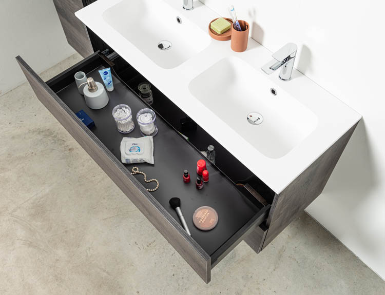 Meuble de salle de bain Dotan chêne foncé 1200 mm 2 lavabo mat